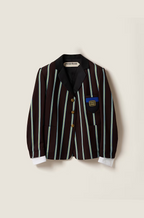 “Académie Royale” Miu Miu Stripe Emblem Blazer — Tailored Midnight Oxford Jacket