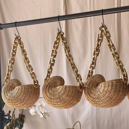 Golden Tide Wicker Shell Bag