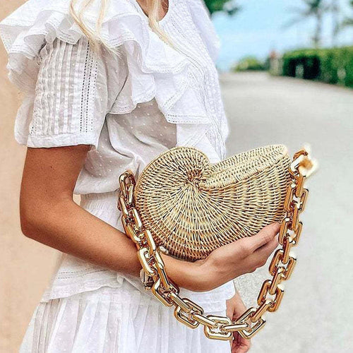 Golden Tide Wicker Shell Bag