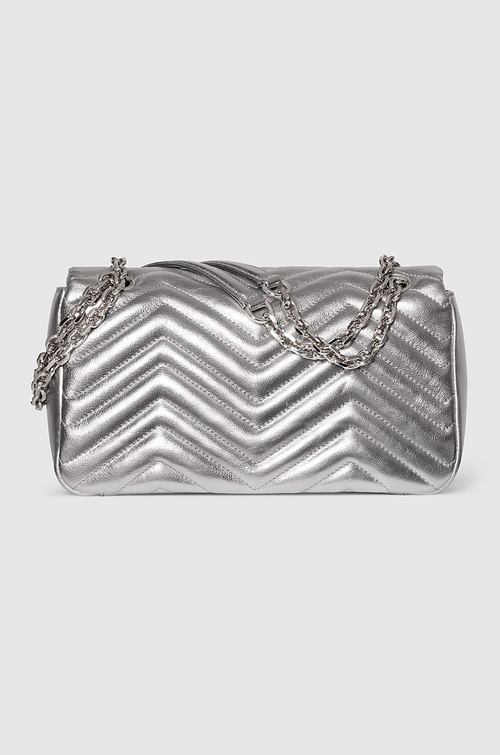 Gucci “Argento Divino” Marmont Medium Shoulder Bag -Metallic Silver Chevron Edition