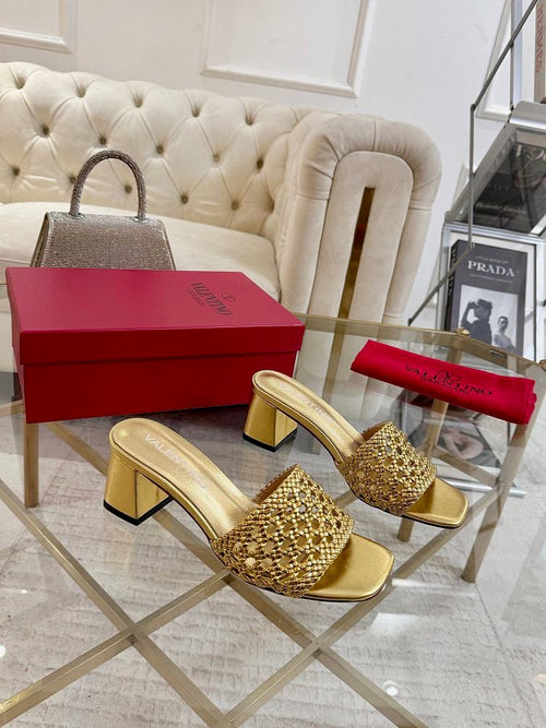 Valentino Garavani – Aurelia Intrecciato Gold Mules