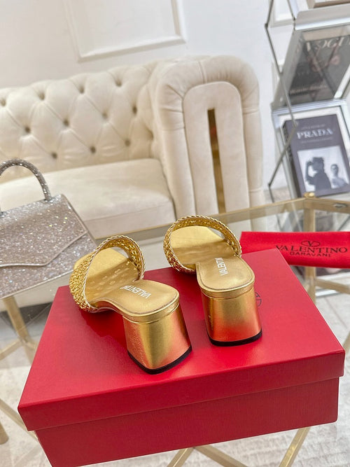 Valentino Garavani – Aurelia Intrecciato Gold Mules