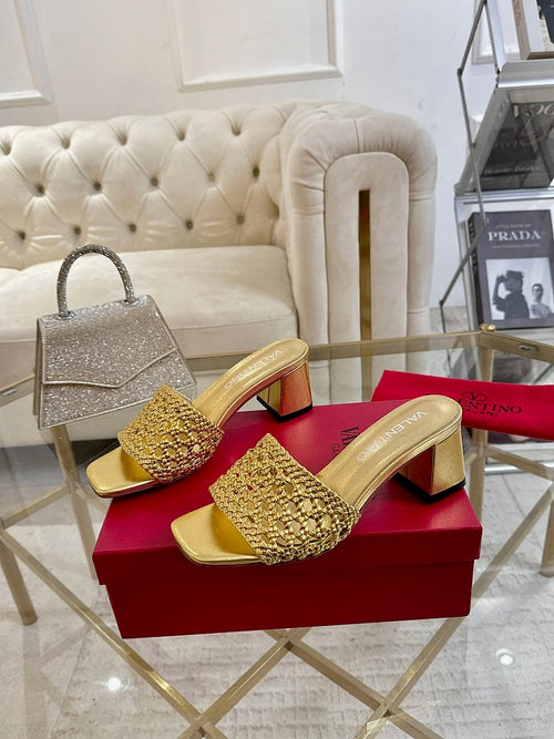 Valentino Garavani – Aurelia Intrecciato Gold Mules