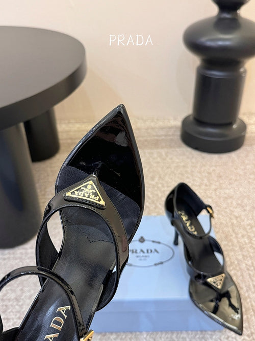 Prada – Noir Triangolo Patent Slingback Heels
