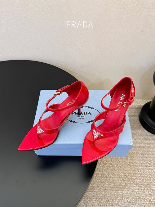 Prada – Rosso Triangolo Patent Slingback Heels