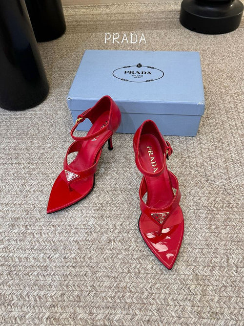 Prada – Rosso Triangolo Patent Slingback Heels