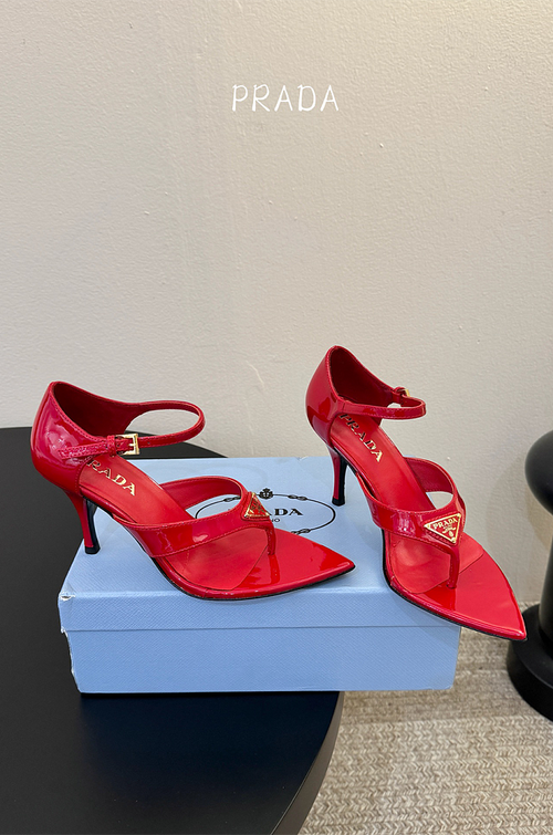Prada – Rosso Triangolo Patent Slingback Heels
