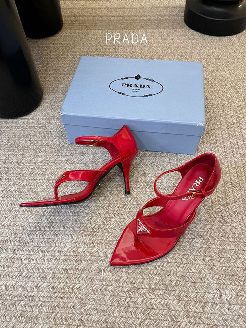 Prada – Rosso Triangolo Patent Slingback Heels