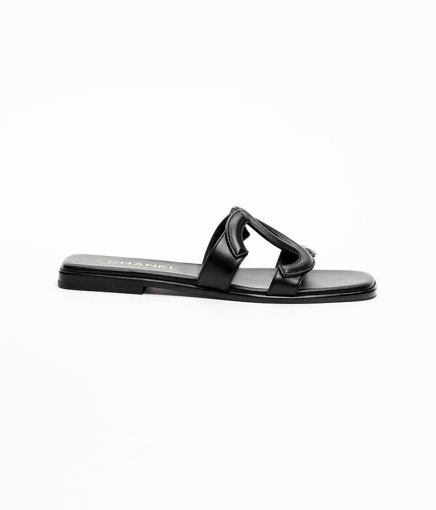 Chanel – Noir Entrelacé CC Flat Sandals – LUXE LIVING FASHIONS