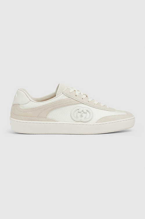 Gucci G75 Retro Court Sneakers – Sandstone & Ivory Mesh Low-Top
