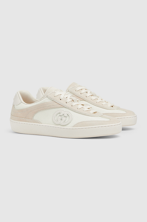 Gucci G75 Retro Court Sneakers – Sandstone & Ivory Mesh Low-Top