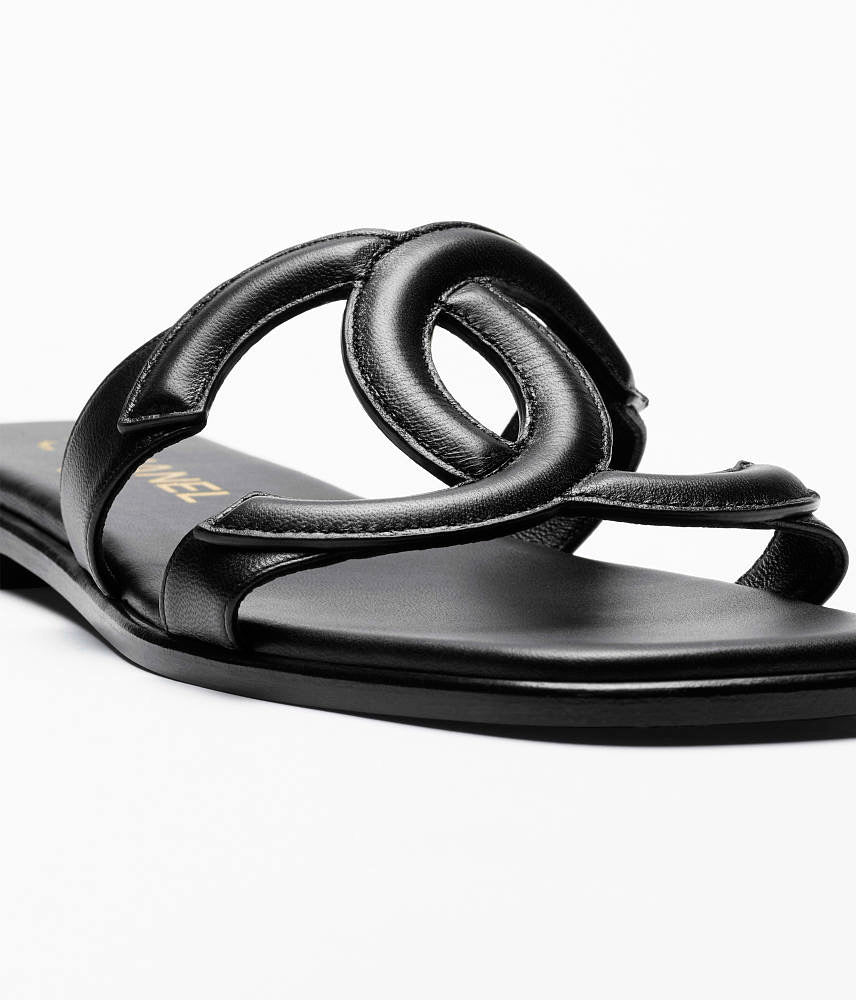 Chanel – Noir Entrelacé CC Flat Sandals – LUXE LIVING FASHIONS