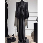 “L’Esprit Sombre” – Satin Silhouette & Tailored Blazer Set (Noir Edition)