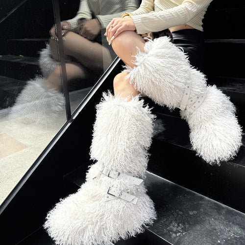 “Montagne Luxe Shearling Armure” — Couture Fur Boots with Atelier Strap Harness