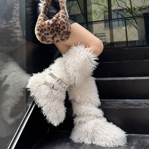 “Montagne Luxe Shearling Armure” — Couture Fur Boots with Atelier Strap Harness