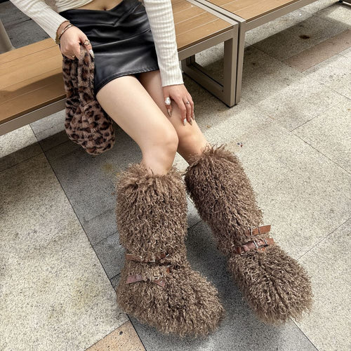 “Montagne Luxe Shearling Armure” — Couture Fur Boots with Atelier Strap Harness