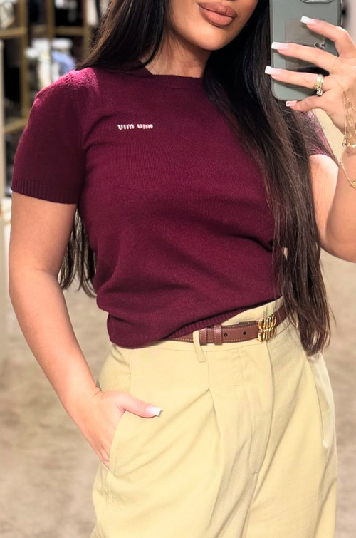 Miu Miu – Éclat Bordeaux Signature Knit Top