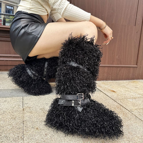 “Montagne Luxe Shearling Armure” — Couture Fur Boots with Atelier Strap Harness