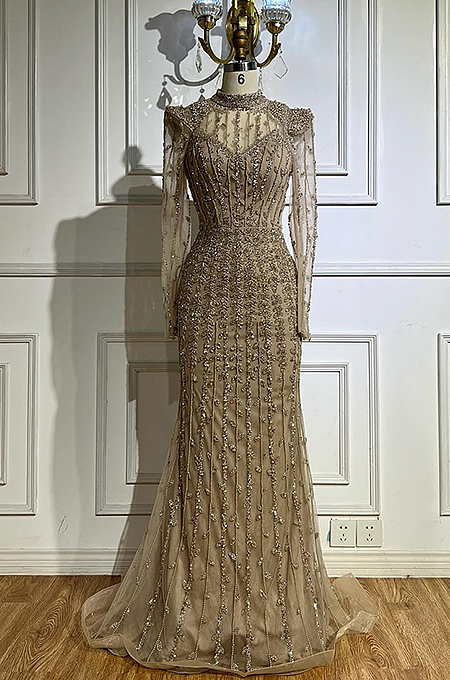 Majest DOr Imperial Beaded Illusion Gown Gold / L Majest DOr Imperial Beaded Illusion Gown Gold / L