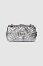 Gucci Marmont Small Shoulder Bag — Metallic Silver Quilted Leather (22 cm)