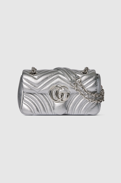 Gucci Marmont Small Shoulder Bag — Metallic Silver Quilted Leather (22 cm)