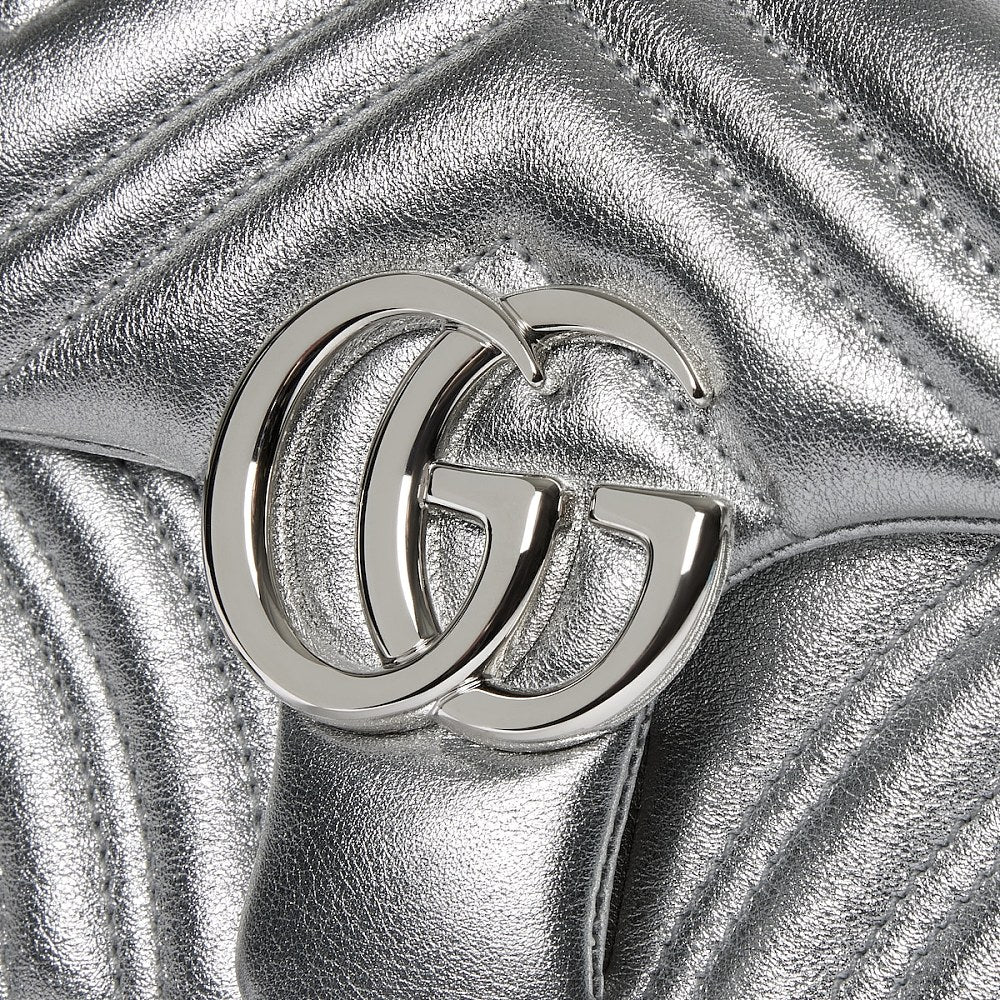Gucci Marmont Small Shoulder Bag — Metallic Silver Quilted Leather