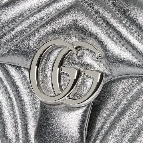 Gucci Marmont Small Shoulder Bag — Metallic Silver Quilted Leather (22 cm)