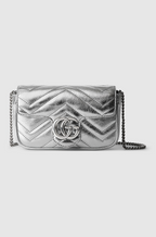Gucci Marmont Mini Shoulder Bag — Metallic Silver Quilted Leather (16.5 cm)