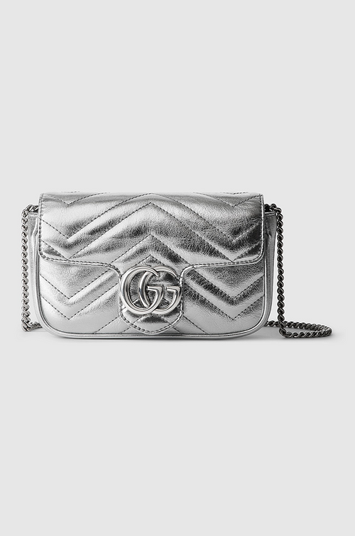 Gucci Marmont Mini Shoulder Bag — Metallic Silver Quilted Leather (16.5 cm)