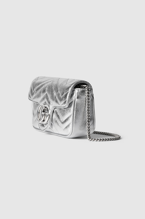 Gucci Marmont Mini Shoulder Bag — Metallic Silver Quilted Leather (16.5 cm)
