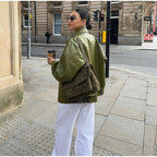 Verdant Élan Leather Bomber Jacket