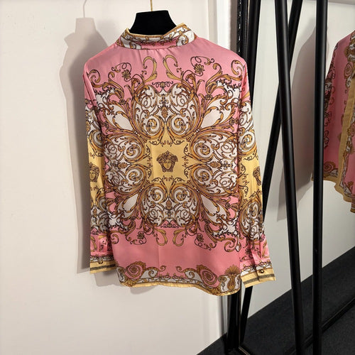 Versace Barocco Éclat Silk Blouse – Rose Impériale (S–XL)