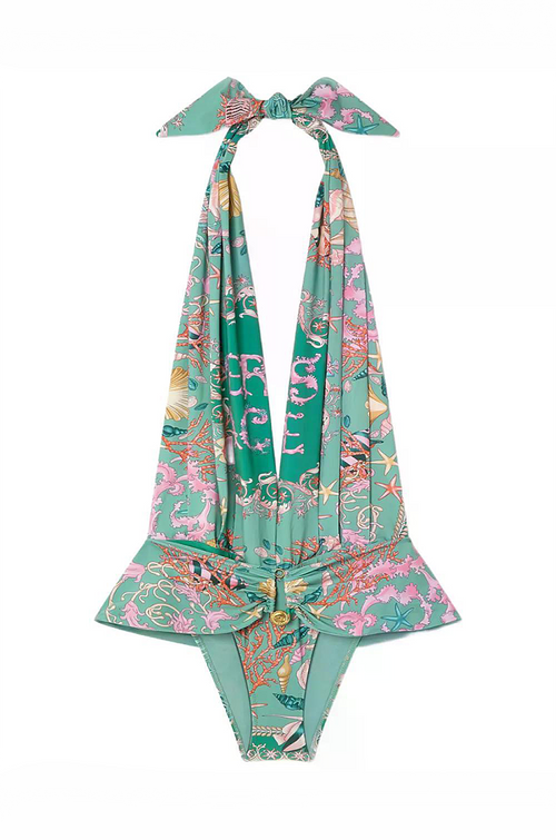 Versace “Medusa Mare Drapé” Halter Swimsuit