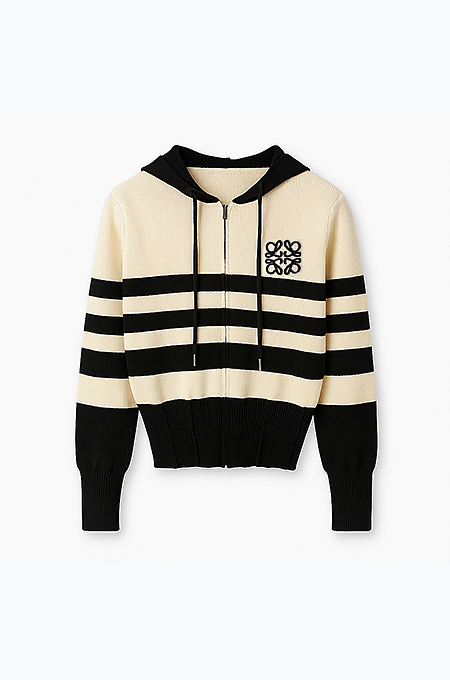 Loewe Monogram Stripe Zip Hoodie – Noir Crème Edition