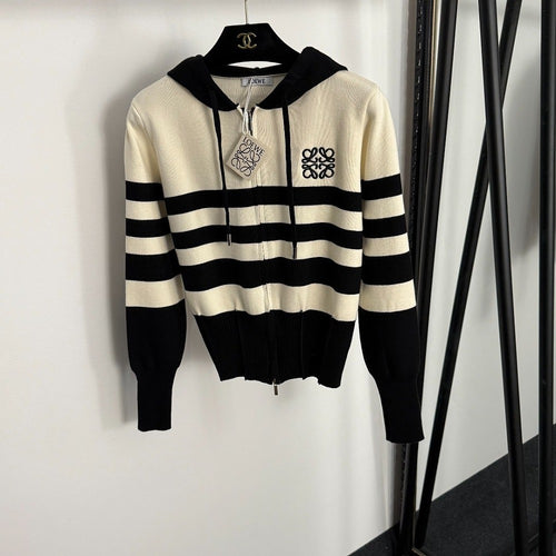 Loewe Monogram Stripe Zip Hoodie – Noir Crème Edition