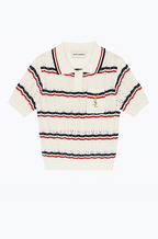 Saint Laurent Paris Heritage Striped Lace Polo Top