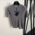 Prada Milano Ribbed Knit Logo Top – Graphite Edition