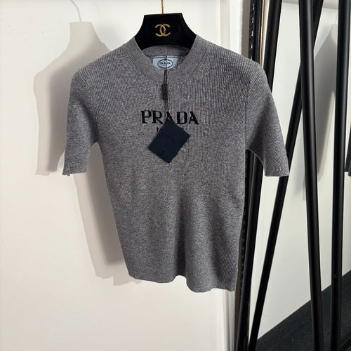 Prada Milano Ribbed Knit Logo Top – Graphite Edition
