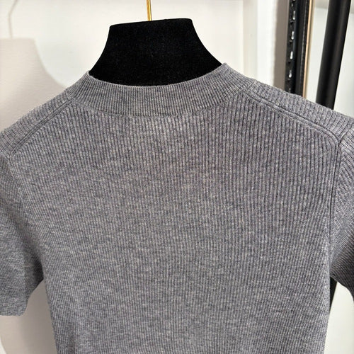Prada Milano Ribbed Knit Logo Top – Graphite Edition