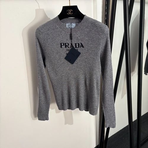 Prada Milano Ribbed Knit Long Sleeve Top – Graphite Luxe Edition
