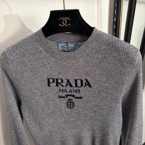 Prada Milano Ribbed Knit Long Sleeve Top – Graphite Luxe Edition