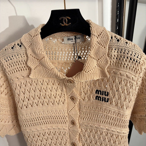 Miu Miu Crochet Pointelle Knit Cardigan – Ivory Atelier Edition