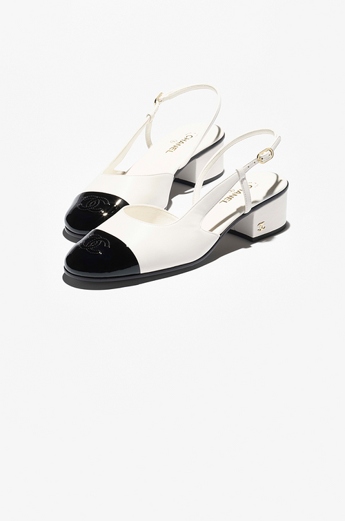 Chanel Épure Slingback Pumps – Blanc & Noir Low Heel Edition