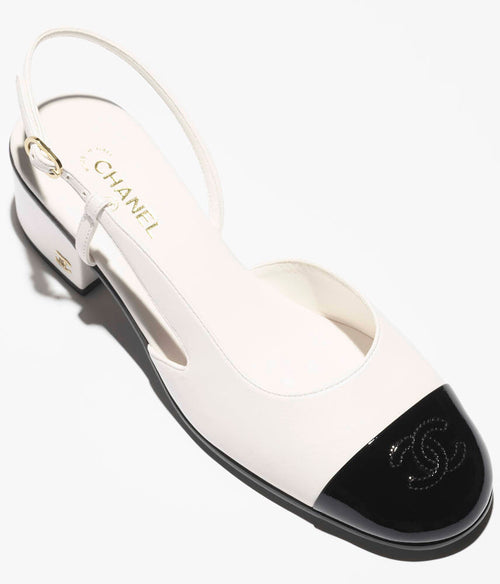 Chanel Épure Slingback Pumps – Blanc & Noir Low Heel Edition