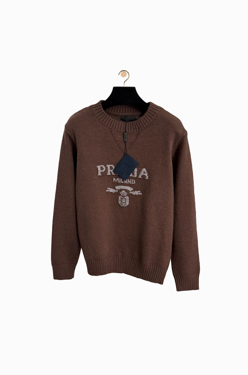 Prada Milano Heritage Crest Knit Sweater – Cocoa Brown (One Size)