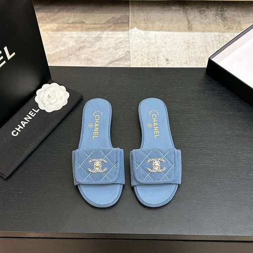 Chanel Quilted Canvas Slides – Bleu Riviera