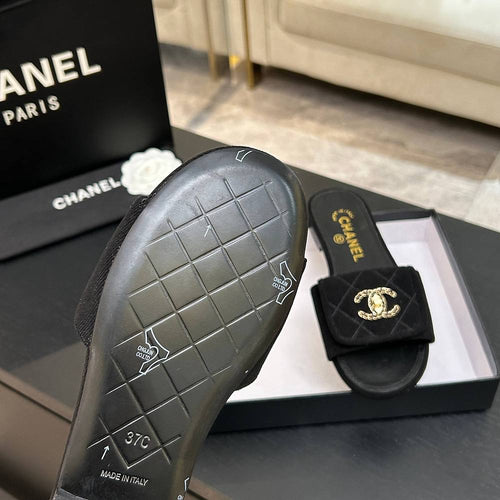 Chanel Quilted Canvas Slides – Noir Classique