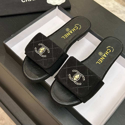 Chanel Quilted Canvas Slides – Noir Classique