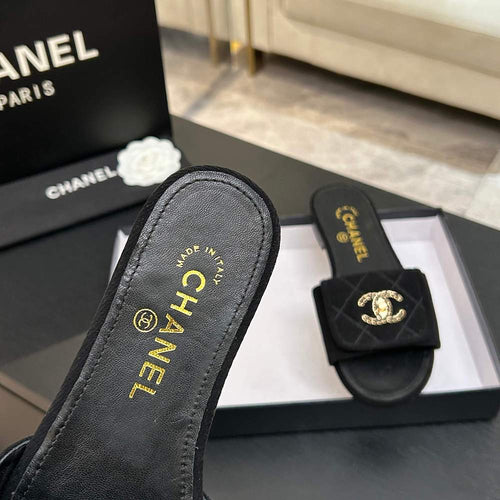 Chanel Quilted Canvas Slides – Noir Classique