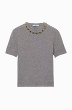 Prada Embellished Crystal-Collar Metallic Knit Top (S–L)